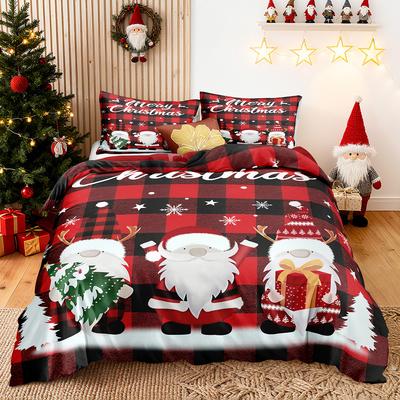 3pcs/set Christmas Reindeer Snowman Bedding Set Includes 1 Duvet Cover And 2 Pillowcases Soft And Skin-Friendly
