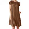 Women Casual Summer Short Sleeve Round Neck Pleated Dress
