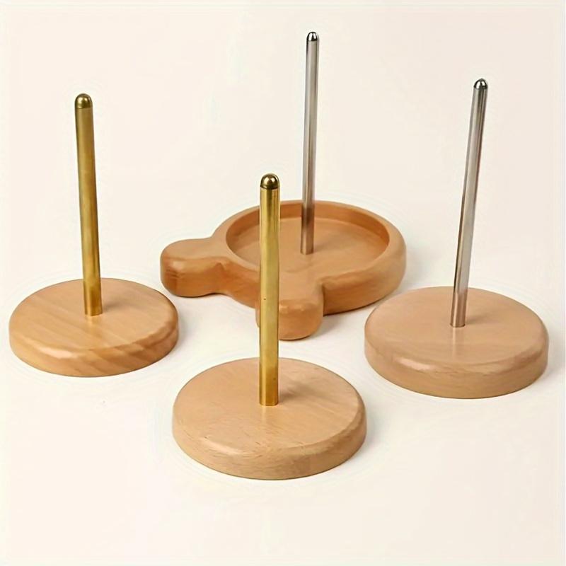 Wooden Yarn Winder Stand, Rustic Round Battery-Free Spool Holder for Knitting, Crochet, Crafts, Art Supplies, Light Brown