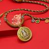 Tibetan Zodiac Eight Protectors Thangka Gold-Inlaid Square Pendant Necklace