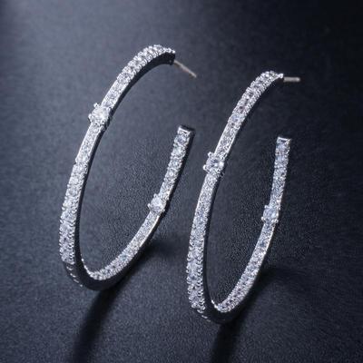 CMM Double Side Cubic Zirconia Round Silver Color Hoop Earrings