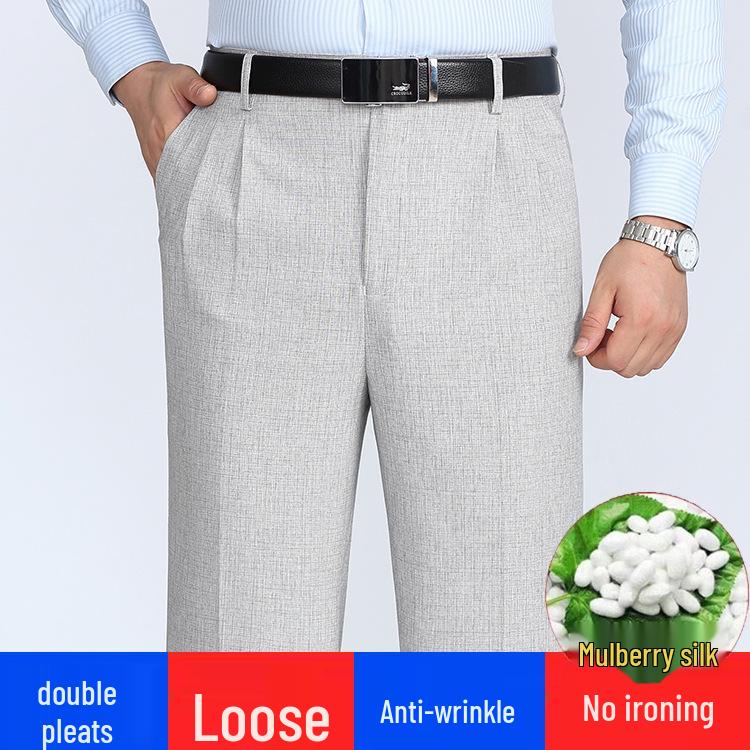 Herren High Waist Seidenkleiderhosen - Sommer Dünn, Locker Geschnitten, Gerade Bein Hose