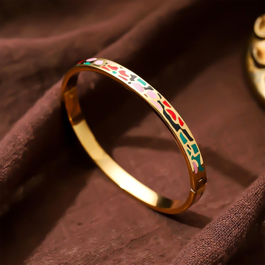 Hot Selling Stainless Steel Enamel Painted Bracelet 18K Gold Plated Women's Vintage Personalized Drip Oil Bangle for Women Gifts