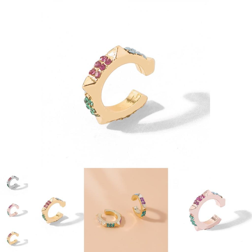 Elegant Alloy Geometric Ear Cuffs With Colorful Rhinestones For Trendy Women