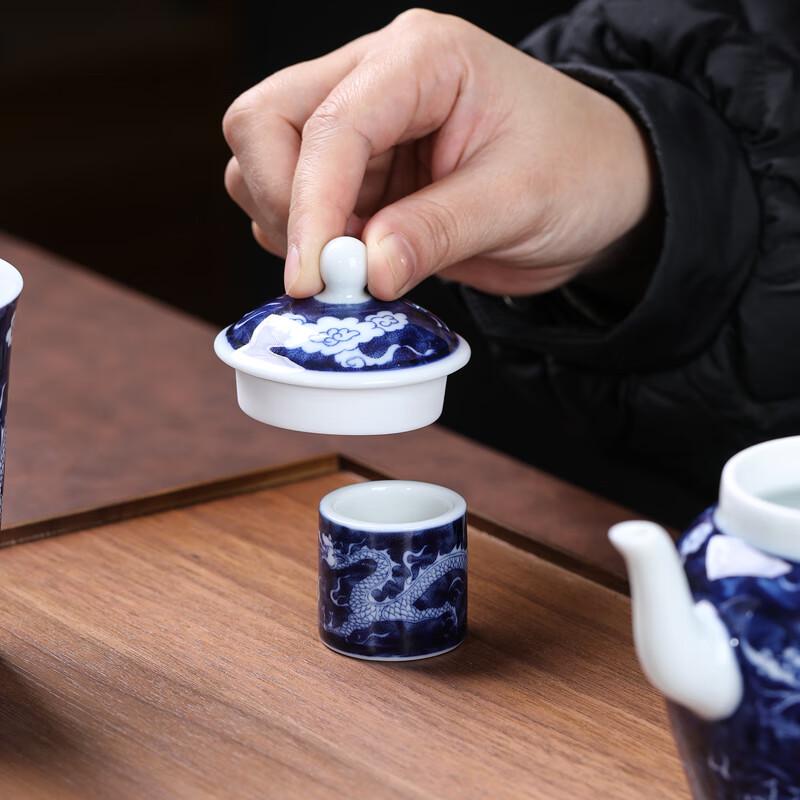 MULTIPOTENT 12-Piece Antique Blue & White Dragon Kung Fu Tea Set