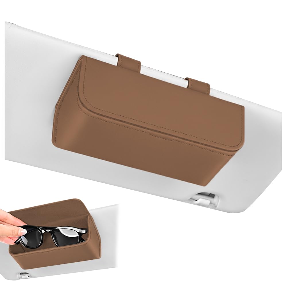 Car Sunglass Holder-Leather Magnetic Large Glasses Case,One-Handed Eyeglass Clip,Universal Auto Sun Visor Accessories