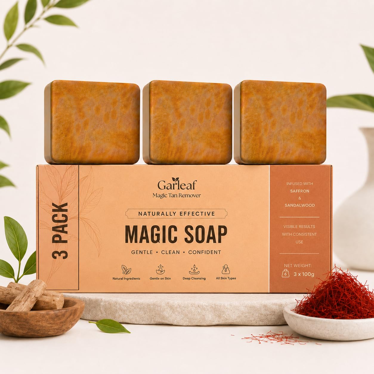 

Sandalwood & Saffron De-Tan Magic Soap | Chandan Kesar Handmade Bath Soap | Skin Brightening & Tan Removal Soap | Goat Milk + Coconut Oil | Paraben