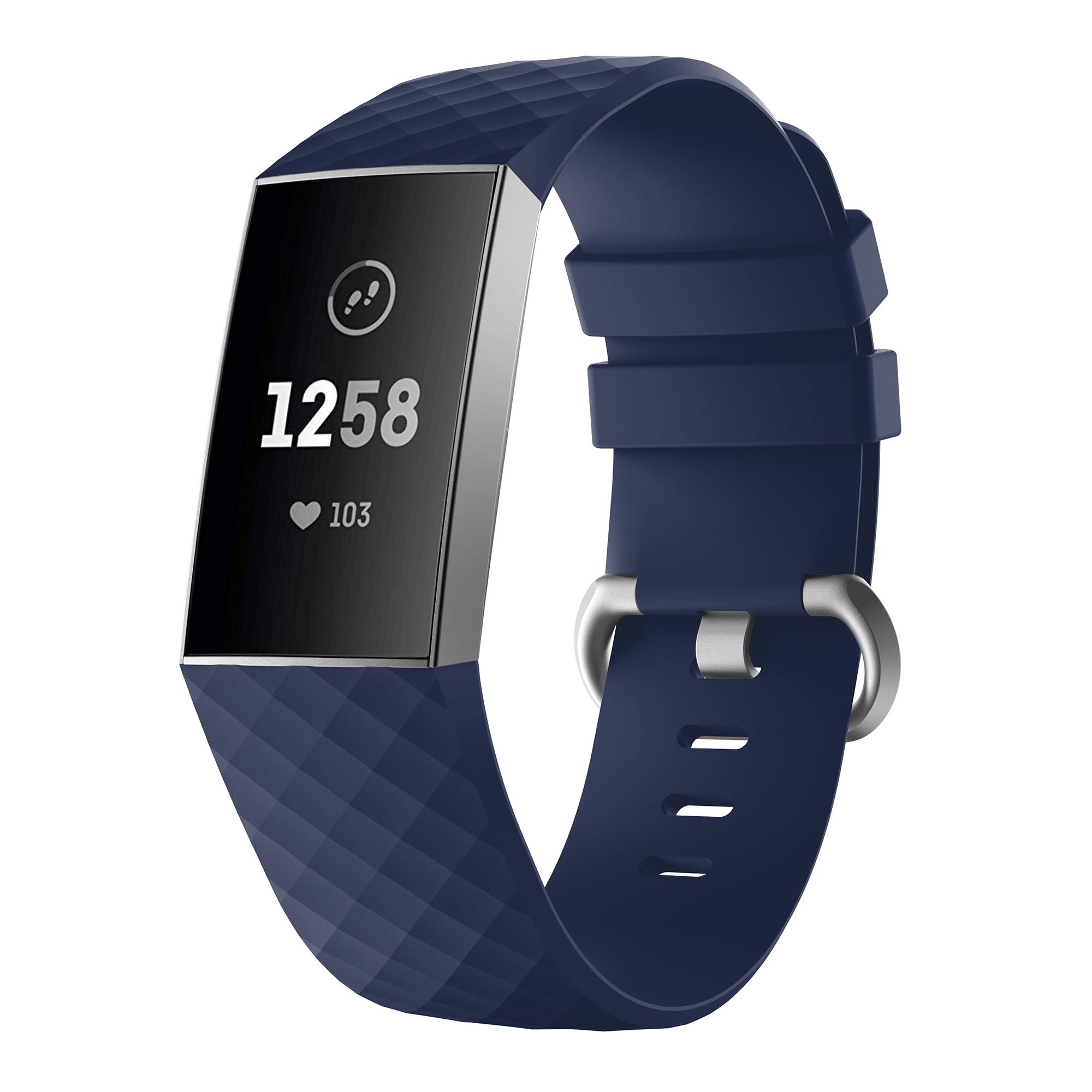 

Diamond Grain Silicone Smart Watch Band Replacement [Small Size] for Fitbit Charge3/Charge4 Dark Blue