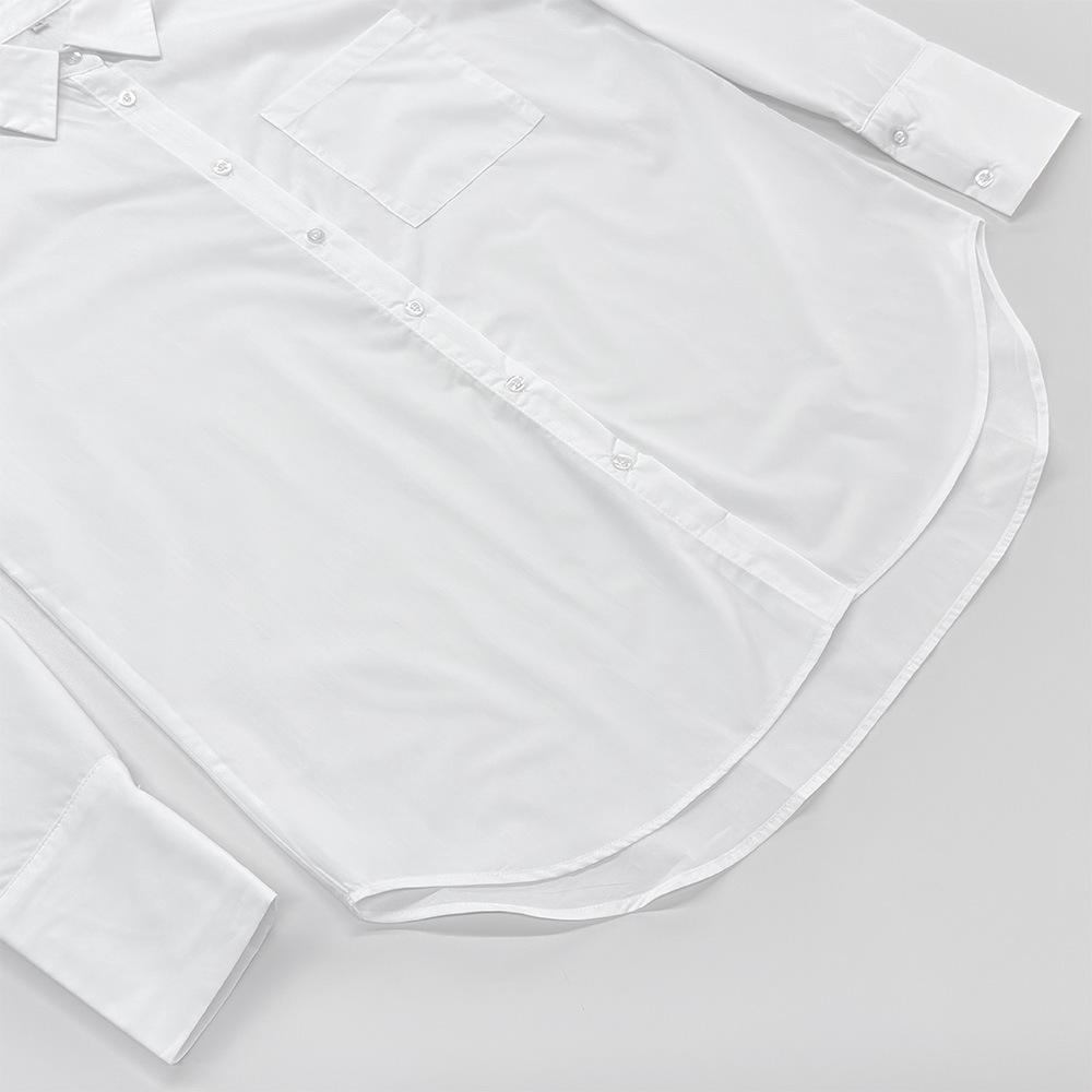 Spring and Summer Simple Loose Fit White Shirt Casual Fashion Mid-Length Top for Women