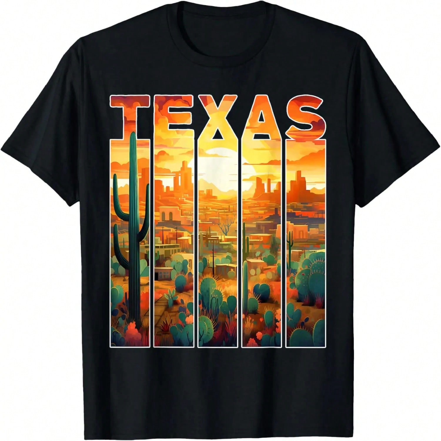 Texas 1845 Desert Cactus Sunset Vacation Trip Texas T-Shirt S