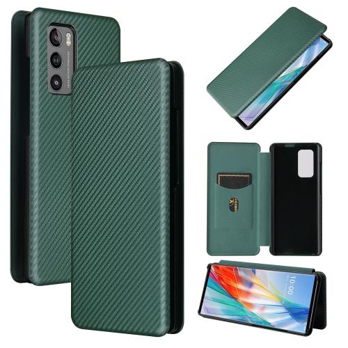 Dla LG Wing 5G Etui z Teksturą Włókna Węglowego, Poziome Flip, TPU + PC + Skóra PU z Miejscem na Karty