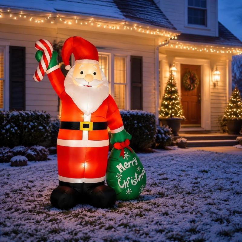 Inflatable Santa Christmas Decoration with Internal LED Lighting, Polyester Fabric, and Blower for Indoor and Outdoor Holiday Displays