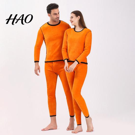 Thermal Pajamas 2 Pcs/Set Unisex Winter Warm Underwear Set Round Neck Slim Fit Long Sleeve Solid Color Thick Fleece Lined Soft Elastic Sport