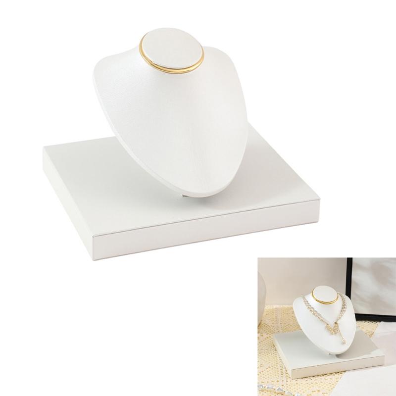 Necklace Display Bust Stand, Leather Covered Jewelry Display Stand with Angled Form and Square Base for Counter Showcase
