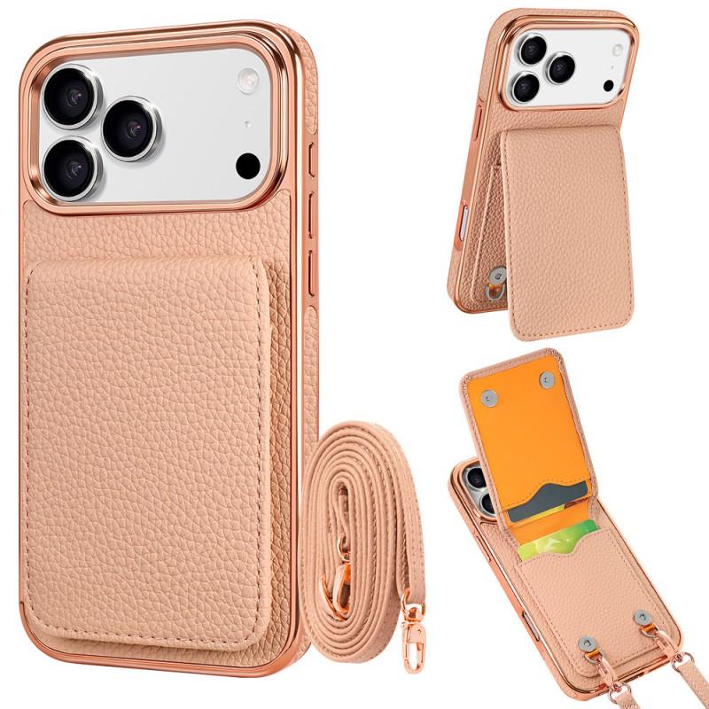 Slim PU Leather Phone Case With Card Slot Lanyard Crossbody Strap IPhone 18 Pro Max 17 16