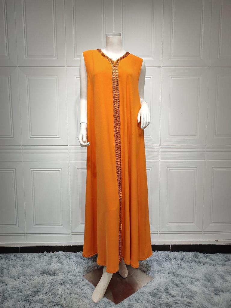 AB238 Women's Middle Eastern Two-Piece Chiffon Dress with Gold Stamping