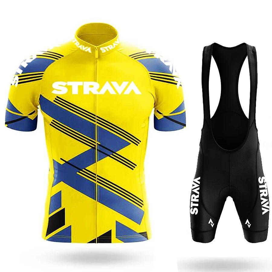 Strava Pro Cycling Jersey Set Summer Short Sleeve Breathable Men's MTB Bike Cycling Clothing Maillot Ropa Ciclismo Uniform Suit