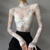 Sexy Spitzenbluse Shirts Sommer Frauen Rollkragen Langarm Durchsichtig Spitze Patchwork Dünne Tops XXNWQ-NWMCT01609