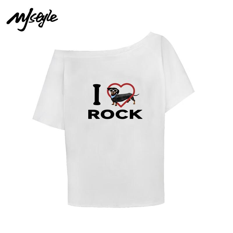 Женская футболка MJ STYLE с открытыми плечами, принтом Rock Dog, короткий рукав S