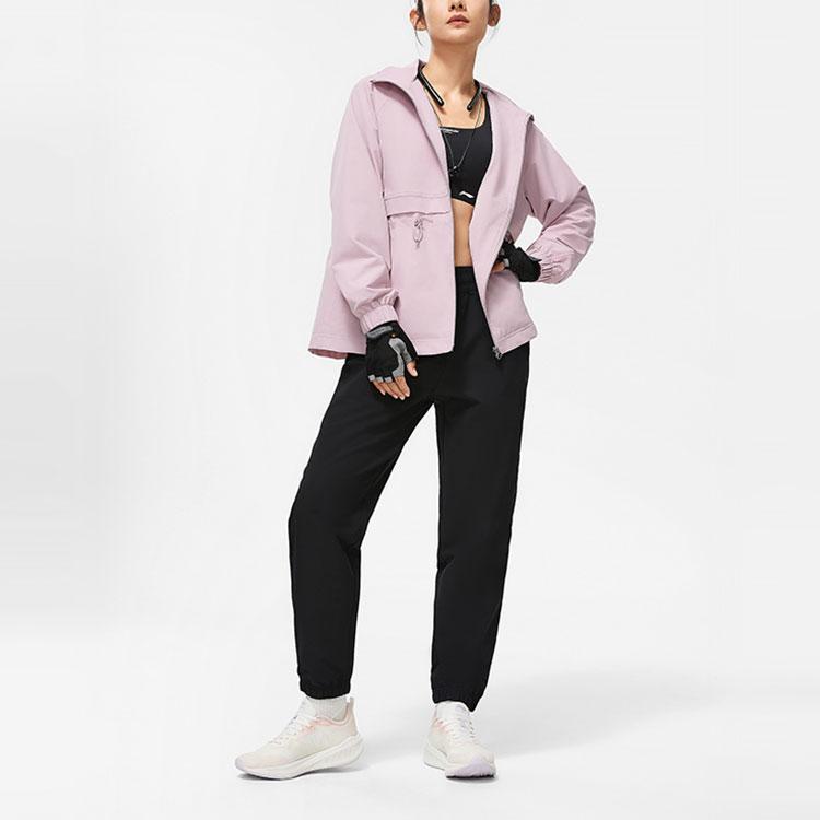 Li-Ning Solid Color Mid-Rise Fleece Cuffed Knit Sports Pants Women Bottoms Black AYKU086-1