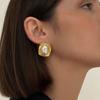 Salircon Fashion Stainless Steel Imitation Pearl Gold Color Plated Stud Earrings Women Temperament Wedding Banquet Jewelry Gift