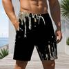 Men Plus Size Green Black Printed Beach Shorts Drawstring Waist Side Pockets Straight Leg