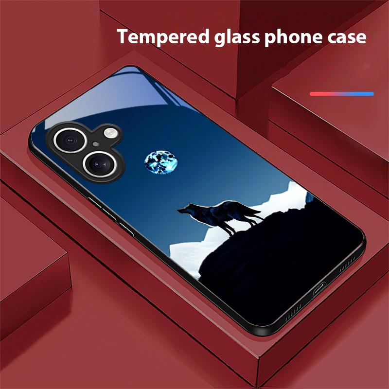 The Moon and the Wolf For Apple iPhone 16E 16 E 11 13 15 P Ro 14 Pro Max 12 Mini 7 8 Plus XR XS Black Tempered Glass Phone Case