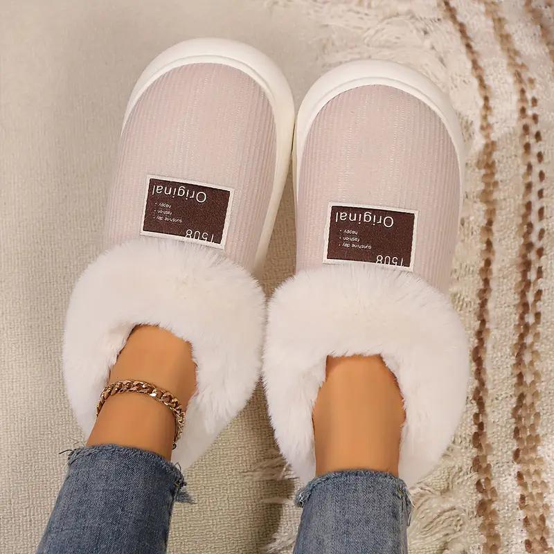 Women's Winter Street Platform Shoes Female Home Boots With Corduroy Cozy Plush-Lined Slippers Outdoor Warm Slip On Wool Sandals