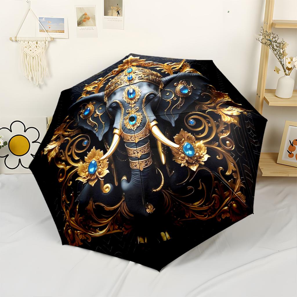 Elegant Yin Yang Elephants Outdoor Automatic Umbrella Sturdy 8 Rib Shaft Lightweight Travel Essential Fashionable Accessory Spiritual Gift