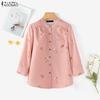 ZANZEA Women Casual Round Neck 3/4 Sleeve Loose Floral Print Blouse