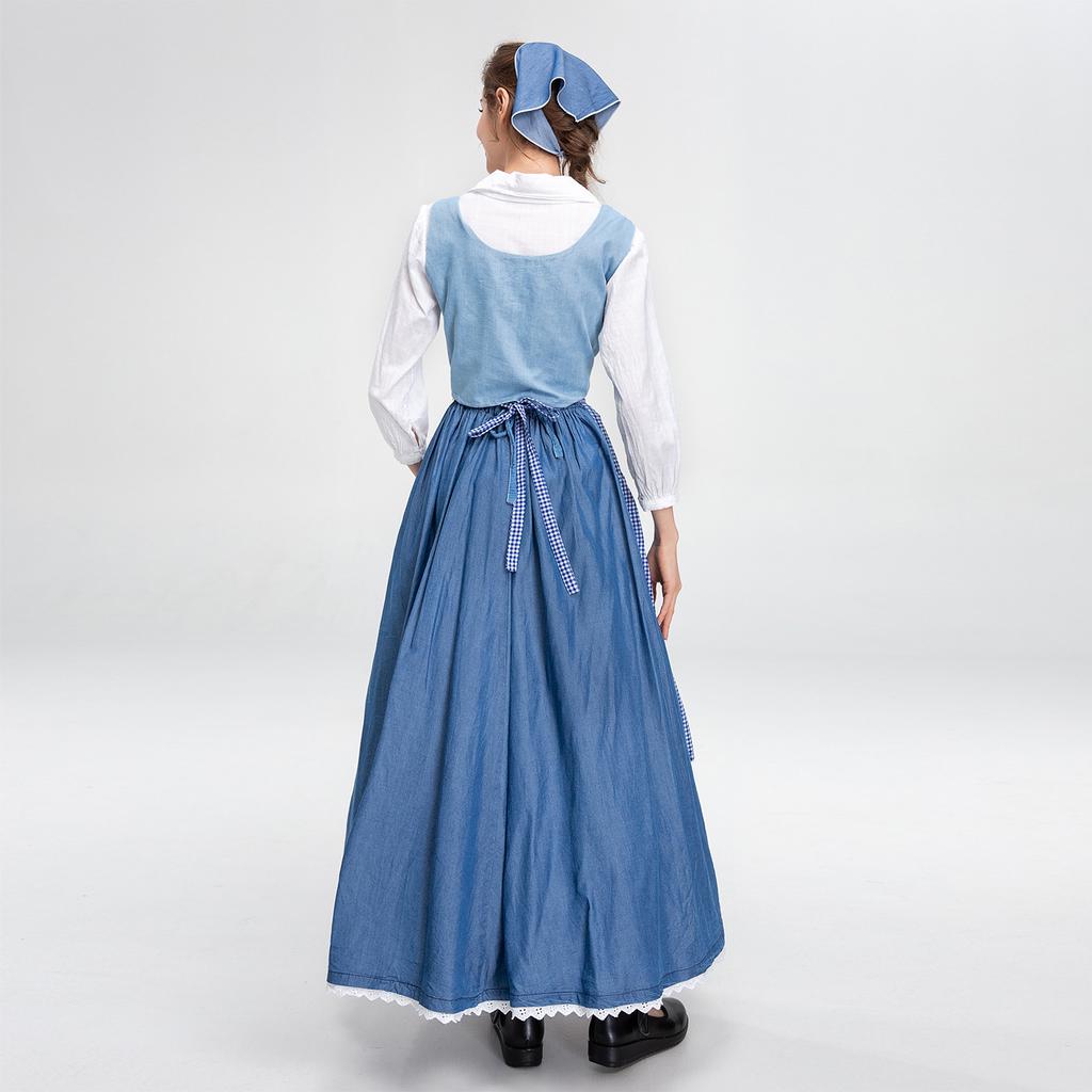 New, French blue plaid farm girl, pastoral beer clothing set