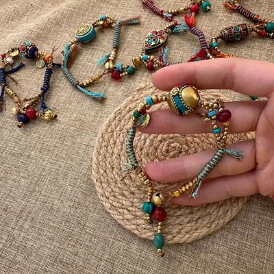 Pulsera de Campana Creativa de Estilo Étnico Tibetano con Cuentas Cuerda de Mano Ajustable Joyería Regalo Para Mujeres