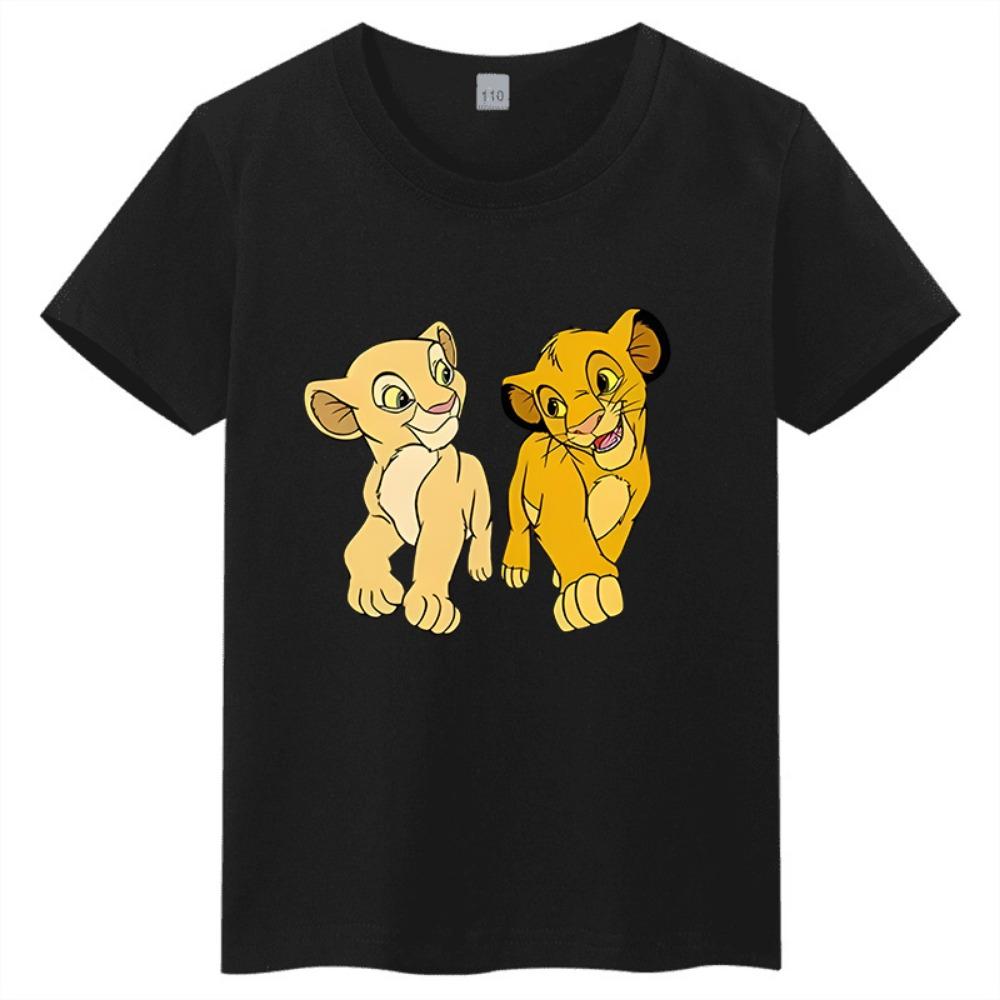 Summer Disney Lion King Cartoon Printed Children's T-shirt Pure Cotton Round Neck Children's T-shirt Parent Child Short Sleeve