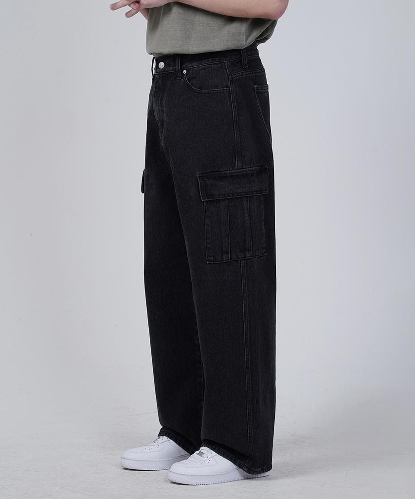 GAKKAI UNIONS Wide Denim Cargo Pants Black