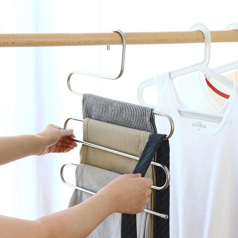 Stainless Steel 5 Layers Clothes Hangers Home Multi-Functional Trouser Rack Non-slip Hanging and Storage Pants Hanger
