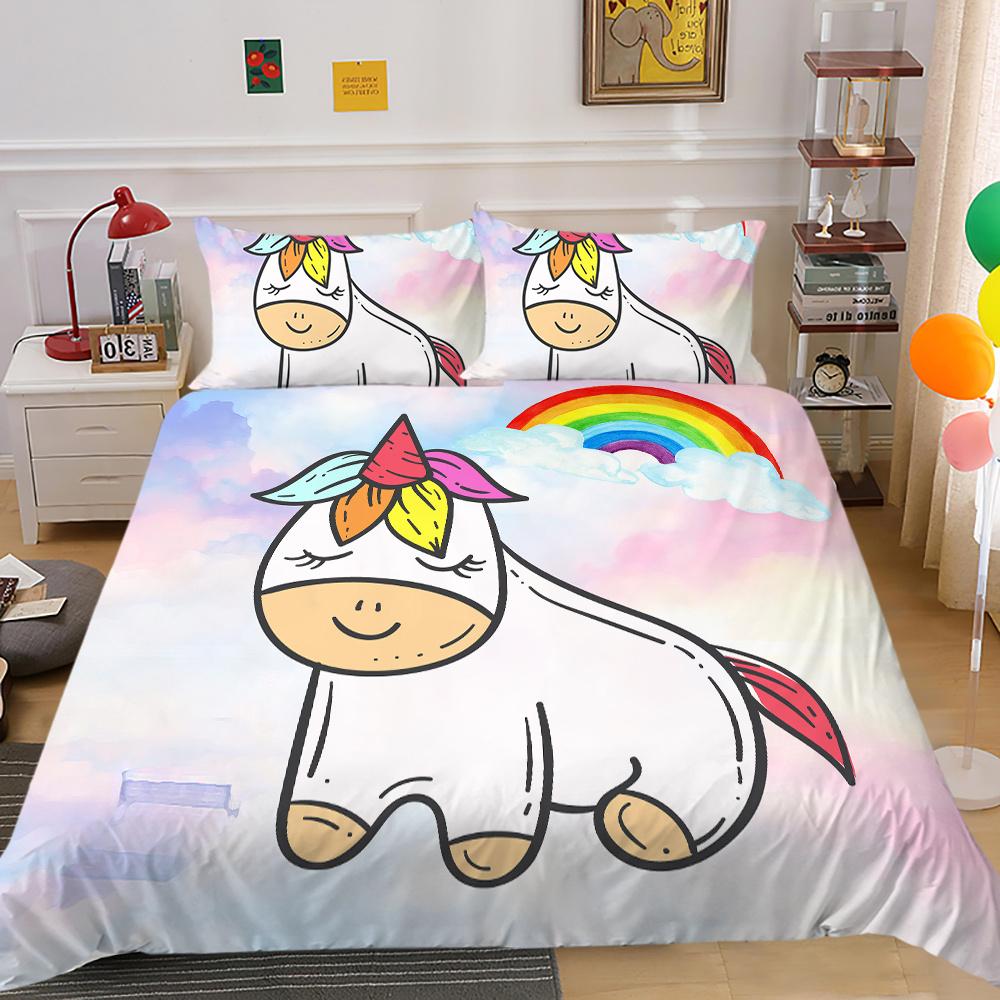 2023 Ny stil Dynetrekksett med Putetrekk Enhjørning Utskrift Sengedrakt King Queen Size Hjemmetekstiler Luksus Sengetrekksett