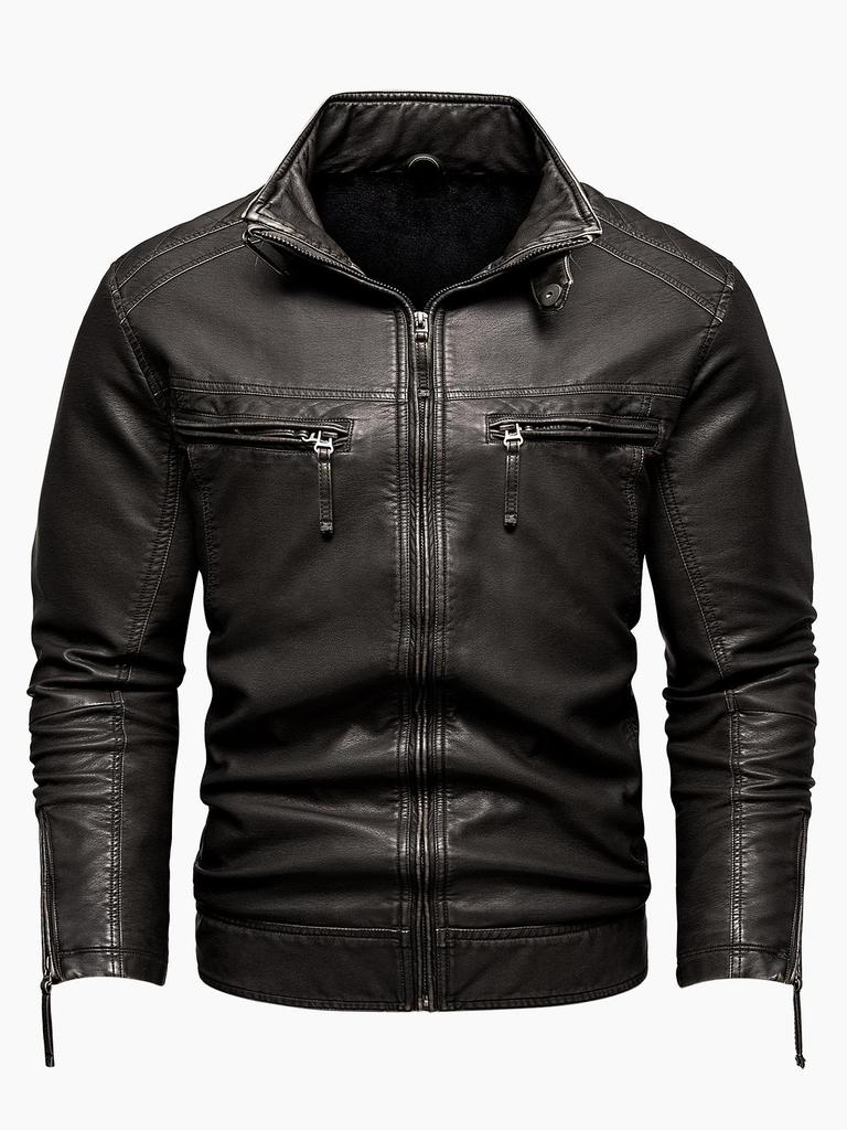 Men's Retro PU Leather Motorcycle Jacket with Pockets