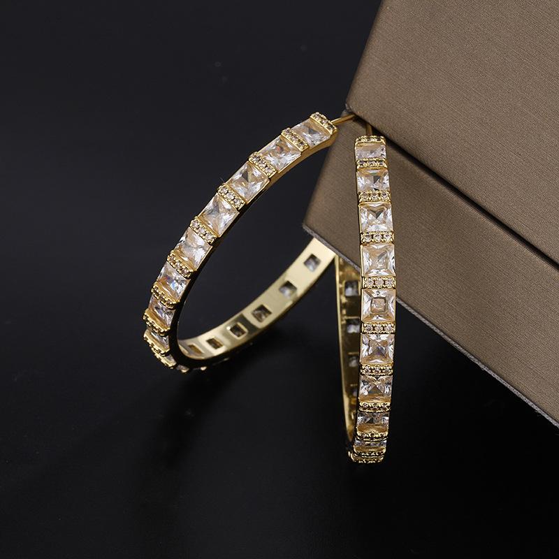 Diamond earrings European and American trend zircon large earrings, cold wind big earrings slightly zircon
