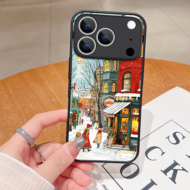 

Oil Painting Christmas Phone Case For iPhone Air 16e 17 16 15 14 17 Pro Max 13 Shockproof Matte Hard PC Soft Edge TPU Cover iPhone 11 зелёный