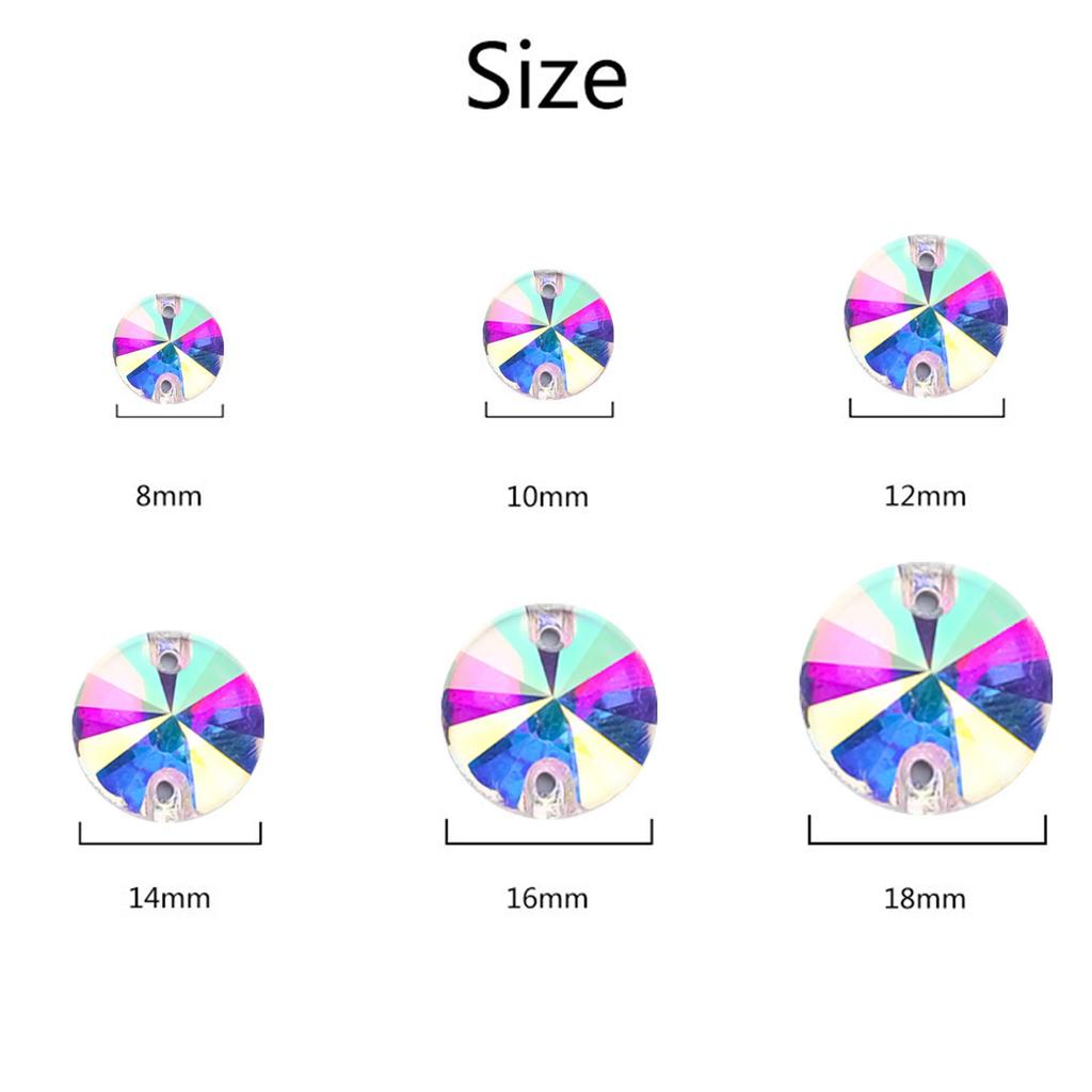 Verre Souple Cousu Main AB Couleur Irrégulière Deux Trous Rond Plat Boucle Gem Strass