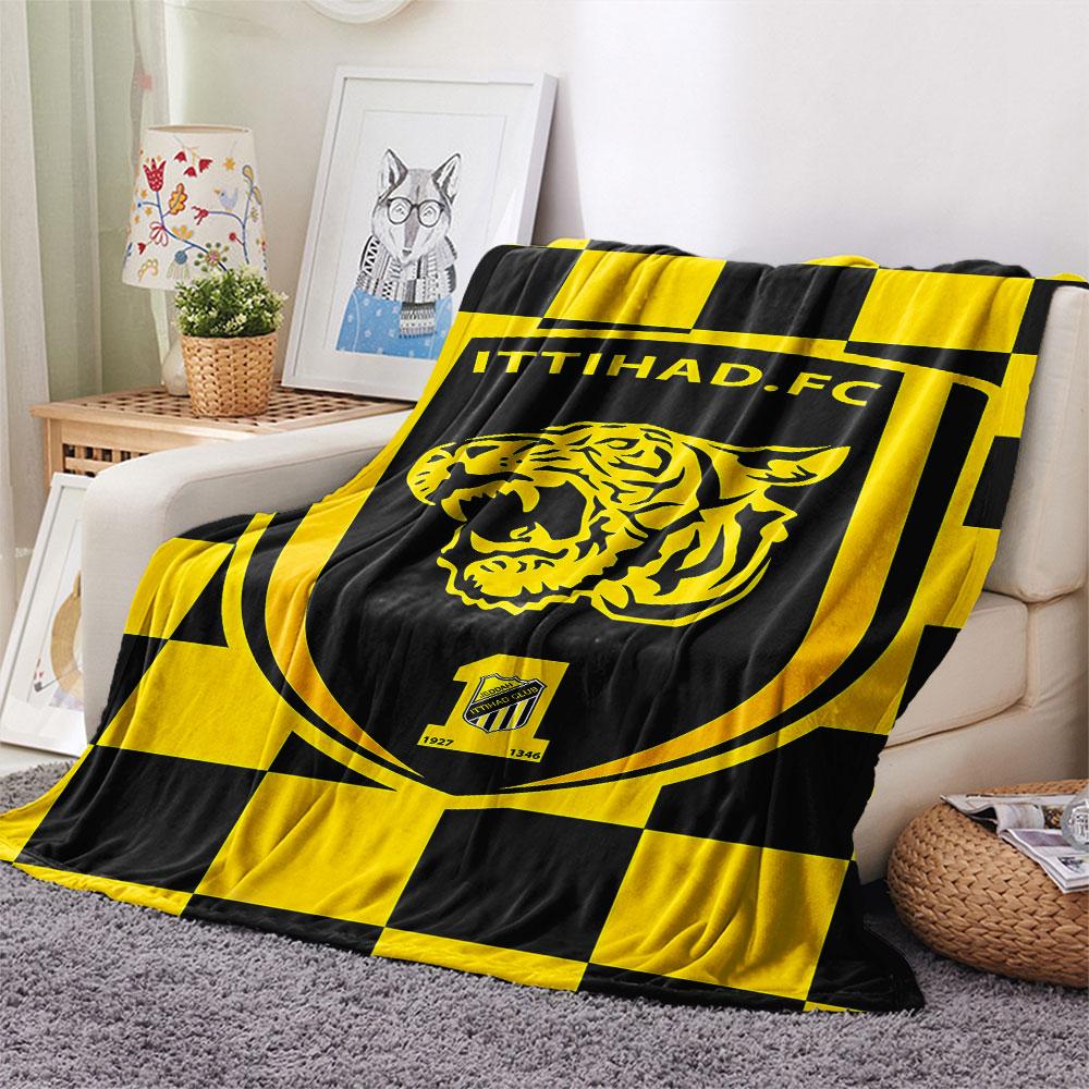 1PC Al-Ittihad Club Patterned Flannel Blanket Suitable For All Seasons for Home Decor Warmth and Comfort Gifts Holiday Present