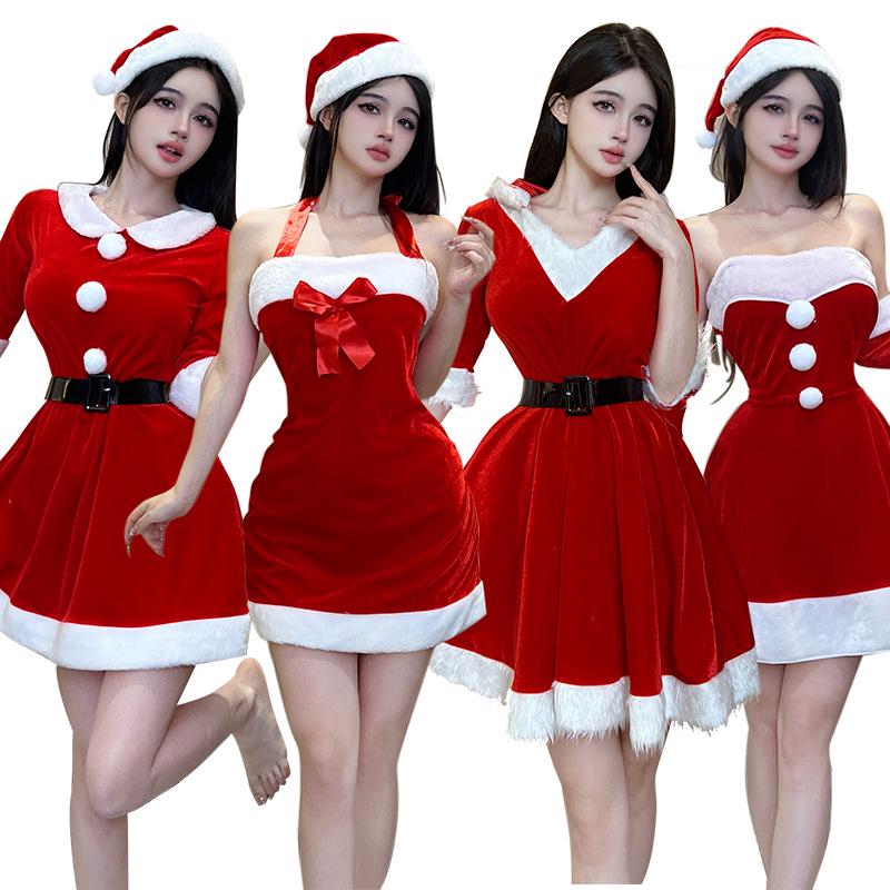 2025 Gold Velvet Christmas Bunny Girl Outfit - Sexy Nightclub Party Costume