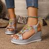 Fashion Ethnic Wedge Sandals Women's 2025 Summer New Beach Platform Non-slip Beaded Roman Shoes