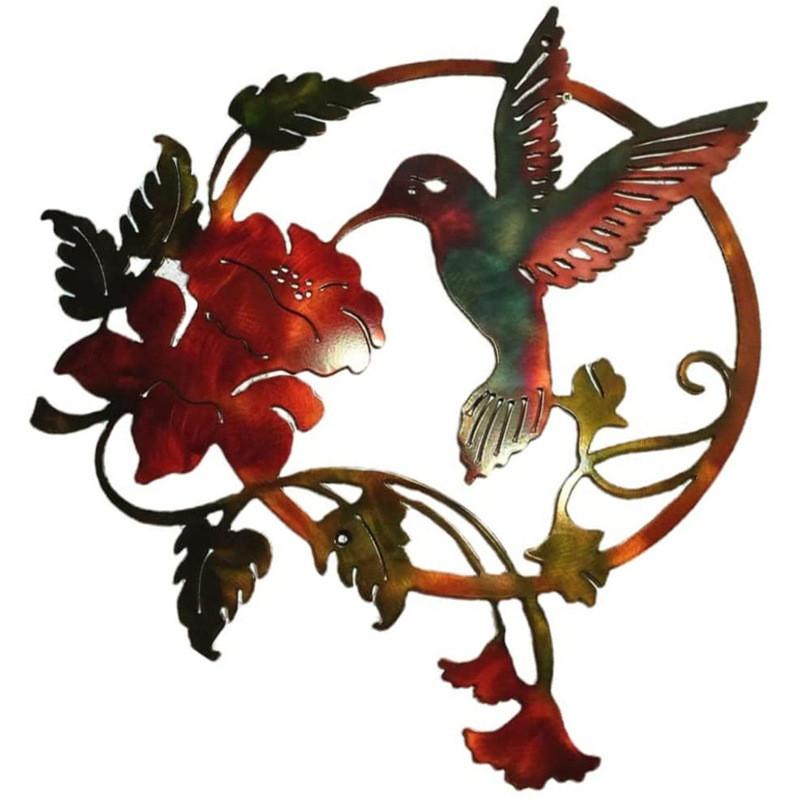 Floral Iron Art Bird Pattern Wall Decoration Round Panel Living Ornaments Room