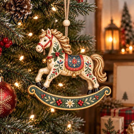 Nutcracker Tree Pendants Folk Art 2D Ornament, Acrylic Christmas Hanging Decoration, Retro Lightweight Decorations Angel Santa Rocking Horse Ornament