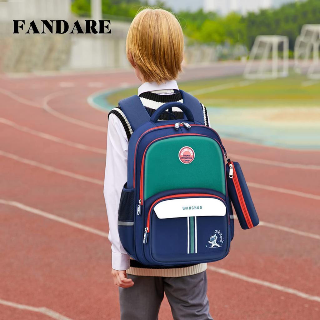 Backpack for Large Square for Elementary School A4 Night Chest Belt Pen Case Backpack for Boys and Dark Blue and L [FANDARE] Children, Capacity,