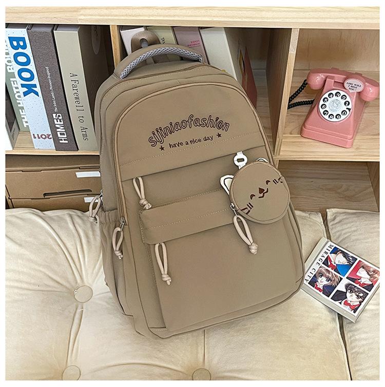 Schoolbag Junior High School Student School Bag Female Solid Color Large Capacity Casual Korean Backpack College Style Simple Versatile Fashion