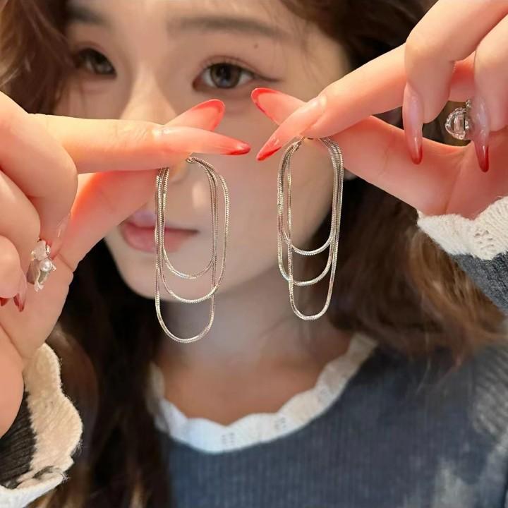 Retro Multi-Layer Chain Rear Hanging Earrings, Women'S Round Face Is Thin, Advanced Sense, Niche Design Earrings, Simple And Fashionable Temperament