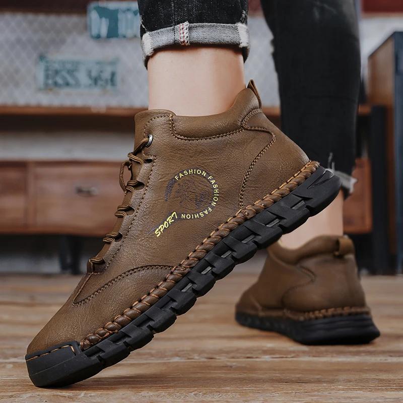 Italian Men's Casual Shoes Leather Sneakers Handmade Luxury 2024 New In Fashion Outdoor Shoes Outdoor Lace Up Man Hiking Shoes
