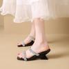 Fairy Style Square Toe Open-toe Sandals and Slippers Summer New Wear Rhinestone Straight Belt Special-shaped Wedge Slippers